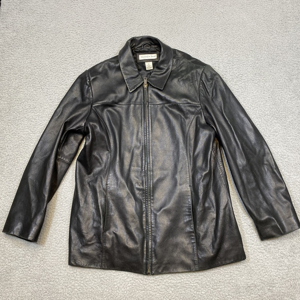 Preston & York Leather Jacket Womens‎ Large Genuine Lambskin Zip Pockets Classic - Picture 2 of 7